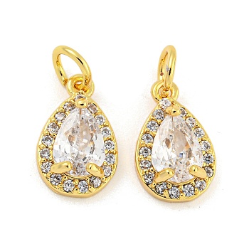 Brass Micro Pave Clear Cubic Zirconia Charms, Teardrop Charms, Real 18K Gold Plated, 12.5x7.5x4mm, Hole: 3mm