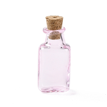 Rectangle Miniature Glass Bottles, with Cork Stoppers, Empty Wishing Bottles, for Dollhouse Accessories, Jewelry Making, Pearl Pink, 12x14x34mm