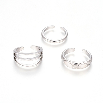 Brass Cuff Toe Rings, Stackable Rings, Mixed Style, Platinum, 13.5~14mm, 3pcs/set