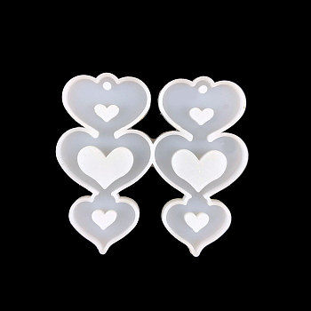 DIY Triple Pendant Silicone Molds, Resin Casting Molds, for UV Resin, Epoxy Resin Jewelry Makings, Heart, 70x75x4mm