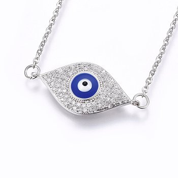 304 Stainless Steel Pendant Necklaces, with Cubic Zirconia and Enamel, Eye, Clear, Stainless Steel Color, 18.1 inch(46cm)