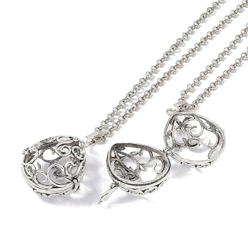Brass Rhinestone Pendant Necklaces, Iron Rolo Chains, Heart, Platinum, 32.68 inch(83cm), Pendant: 38x33mm