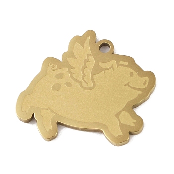 304 Stainless Steel Pendants, Pig with Wing Charm, Golden, 20x22.5x1.5mm, Hole: 1mm