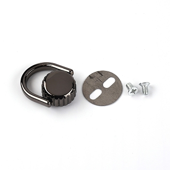 Zinc Alloy Bag Lifting Ring, with Iron Screws & Shim, Gunmetal, 0.5~2.5x0.5~2x0.04~0.9cm, Hole: 2.5mm and 6x3mm, 4pcs/set