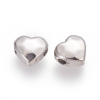 304 Stainless Steel Beads, Heart, Manual Polishing, Stainless Steel Color, 7.5x8.5x4mm, Hole: 1.5~1.6mm