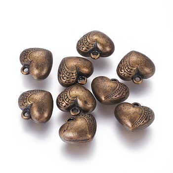 CCB Plastic Pendants, Heart, Antique Bronze, 17.5x19x11mm, Hole: 2mm