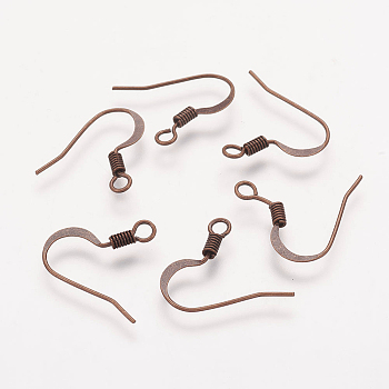 Brass French Earring Hooks, with Horizontal Loop, Flat Earring Hooks, Nickel Free, Red Copper, 17mm, Hole: 2mm