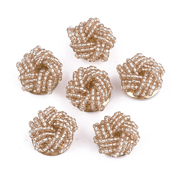 Glass Seed Beads Cabochons, with Iron Sieve Findings, Light Gold, Dark Salmon, 18~20x9~11mm