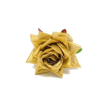Alloy Rope Napkin Rings, with Plastic Artificial Rose Flower, Napkin Holder Adornment, Restaurant Daily Accessories, Glaze, Goldenrod, 80x67mm