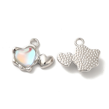Alloy Pendant, with Glass, Lead Free & Cadmium Free, Heart Charm, Platinum, 14x17x4mm, Hole: 2mm
