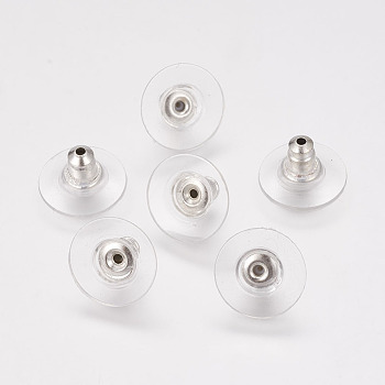 Brass Ear Nuts, Earring Backs, with Plastic, Silver, 11x11x7mm, Hole: 1mm