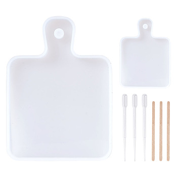 DIY Rectangle Handle Dinner Plate Silicone Molds, with Birch Wooden Craft Ice Cream Sticks, 2ml Disposable Plastic Dropper, White, 12pcs/set