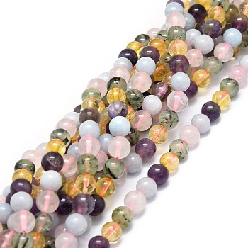 Natural Mixed Gemstone Beads Strands, Natural Aquamarine & Rose Quartz & Prehnite & Citrine & Amethyst, Round, 8mm, Hole: 1mm, about 48pcs/strand, 15.55''(39.5cm)