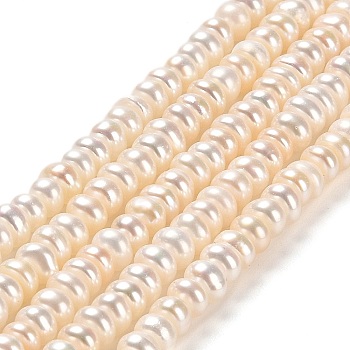 Natural Cultured Freshwater Pearl Beads Strands, Rondelle, Grade 6A, Beige, 4.5~5x3~4.5mm, Hole: 0.7mm, about 94~97pcs/strand, 14.37 inch(36.5cm)