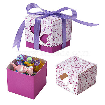 Gift Box, Candy Packaging Box, Wedding Party Gift Box, with Ribbon, Square, Purple, 5x5x5cm(CON-WH0064-C01)