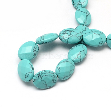 Faceted Oval Synthetic Turquoise Beads Strands(X-G-R303-14)-2