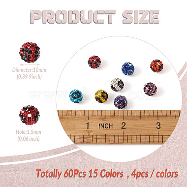 Pet 60Pcs 15 Colors Polymer Clay Rhinestone Beads(RB-MP0001-01)-3