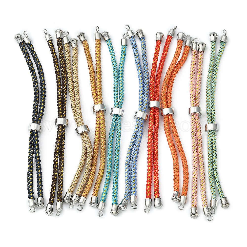 Adjustable Nylon Cord Slider Bracelet Making, with Brass Findings,  Long-Lasting Plated, Real Platinum Plated, Mixed Color, 8-5/8 inch(22cm),  2~3.5mm, Hole: 1.5mm