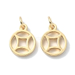 Brass Charms, Cadmium Free & Nickel Free & Lead Free, with Jump Ring, Coin Charm, Real 18K Gold Plated, 15x12x2mm, Hole: 4mm(KK-A194-18G)
