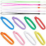Rubber Lanyard Straps, with Silicone Anti-Lost Oval Silicone Pendant, Mixed Color, Pendant: 46x14x8mm, hole: 2mm, 24pcs, Straps: 15.3 inch(38.86cm), 10 strands(FIND-GF0005-86)