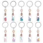 10Pcs 5 Styles Wishing Bottle Glass Bottle Pendant Keychain, with Mixed Stone Chip Beads and Paper Slip Rolls, Iron Key Rings, 9.8~9.9cm, 2pcs/style(KEYC-HY00004)