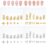 4 Bags 4 Styles Brass Cabochons, Nail Art Decoration Accessories, Star & Bowknot, Golden & Silver, 7.5~9x8.5~9.5x0.5~1mm, 1 bag/style(MRMJ-OC0004-04)