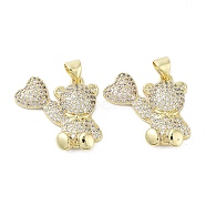 Rack Plating Bear Brass Micro Pave Cubic Zirconia Pendants, Cadmium Free & Lead Free, Long-Lasting Plated, Real 18K Gold Plated, Clear, 19.5x21.5x5mm, Hole: 3x3.5mm(KK-E102-06G-03)