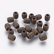 Tibetan Style Alloy Beads, Lead Free & Nickel Free & Cadmium Free, Barrel, Antique Bronze Color, about 7mm long, 6mm wide, hole: 2.5mm(X-MLF10719Y-NF)