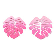 Spray Painted Iron Pendants, Tropical Leaf, Hot Pink, 46x44x4.5mm, Hole: 1.6mm(IFIN-N008-025-A04)