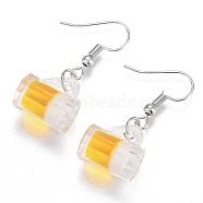 Resin Draft Beer Dangle Earring, with Platinum Plated Iron Earring Hooks, Yellow, 35mm, Pin: 1mm(EJEW-N0030-01B-P)