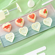 Mid-Autumn Festival Hand-Pressure Moon Cake Mold Set, with 4 Pcs Heart Shape Mode Pattern, ABS Plastic Fondant Stamper, White, 50x48mm, 53x55x144mm, 5pcs/set(BAKE-PW0008-30-01)