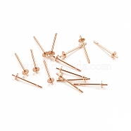 304 Stainless Steel Stud Earring Findings, for Half Drilled Beads, Rose Gold, 14x3mm, Pin: 0.6mm(STAS-I167-05RG)