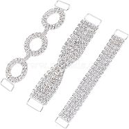 Fingerinspire 3Pcs 3 style Brass Rhinestone Links Connectors, Garment Accessories, Crystal, Rectangle & Ring & Twsited, Silver, 1pc/style(FIND-FG0001-20)