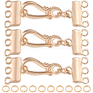 Beebeecraft 8Pcs Brass Multi-strand Clasps with Hook Clasps, Triple Layered Necklaces Clasps, Multiple Necklace Seperator Connectors, with 304 Stainless Steel Open Jump Rings, Real 18K Gold Plated, Multi-strand Clasps: 33mm, Hole: 1.6mm(FIND-BBC0002-60)