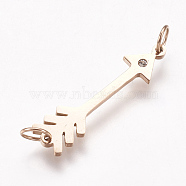 316 Surgical Stainless Steel Links connectors, with Rhinestone, Arrow, Rose Gold, 26.5x7x1.5mm, Hole: 3.5mm(KK-I612-09RG)