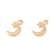 201 Stainless Steel Charms, Laser Cut, Moon with Star, Real 18k Gold Plated, 11.5x7x0.5mm, Hole: 1.4mm(STAS-B001-27G)
