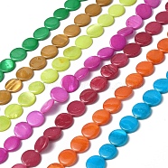 Spray Painted Natural Freshwater Shell Beads Strands, Flat Round, Mixed Color, 12.5x3mm, Hole: 1mm, about 32pcs/strand, 15.63 inch(39.7cm)(SHEL-C003-05)
