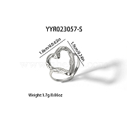 Hollow Heart Titanium Steel Cuff Open Rings for Women, Silver, (LZ8065-2)