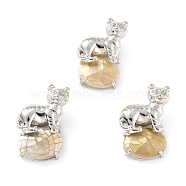 Shell Pendants, with Platinum Brass Findings, Tiger with Oval, Light Khaki, 32x20.5x8.5mm, Hole: 6x7mm(KK-C232-01D-P-RS)
