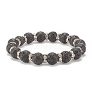 Natural Lava Rock Stretch Bracelet with Crystal Rhinestone Beads, Essential Oil Gemstone Jewelry for Women, Beads: 10.5mm, Inner Diameter: 2-1/8 inch(5.5cm)(BJEW-JB08191-01)