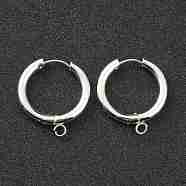201 Stainless Steel Huggie Hoop Earring Findings, with Horizontal Loop and 316 Surgical Stainless Steel Pin, Silver, 25x23x3mm, Hole: 2.5mm, Pin: 1mm(STAS-P283-01J-S)