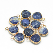 Natural Sodalite Pendants, with Nickel Free Brass Findings, Faceted, Teardrop, Golden, Prussian Blue, 17.5x13.5x6.5mm, Hole: 2mm(X-G-Q963-13)
