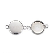 304 Stainless Steel Cabochon Connector Settings, Plain Edge Bezel Cups, Flat Round, Stainless Steel Color, Tray: 10mm, 17.5x12x2mm, Hole: 2mm(X-STAS-G127-14-10mm-P)