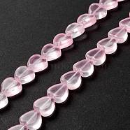 Transparent Glass Beads Strand, Heart, Pink, 9.5~10x10x3.5~4.5mm, Hole: 0.8~1mm, about 35pcs/strand, 13.15~13.31 inch(33.4~33.8cm)(GLAA-F112-03F)