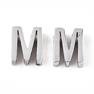 201 Stainless Steel Charms, Stainless Steel Color, Letter.M, 8x6.5x3mm, Hole: 1.6mm(X-STAS-R110-M)