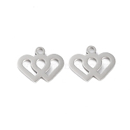 316 Stainless Steel Charms, Heart Charm, Laser Cut, Stainless Steel Color, 10.5x13x1mm, Hole: 1.5mm(STAS-C096-12H-P)