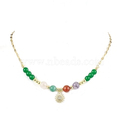 Natural & Dyed Malaysia Jade Beaded Necklaces for Women, Brass Micro Pave Cubic Zirconia Pendant Necklaces, Golden, 15.87 inch(40.3cm)(NJEW-JN04802)