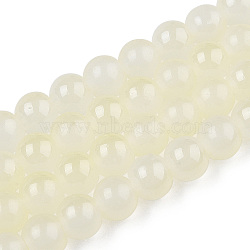 Baking Painted Imitation Jade Glass Round Bead Strands, Two Tone, Beige, 7.5~8mm, Hole: 1mm, about 109~111pcs/strand, 30.94~31.26 inch(78.6~79.4cm)(DGLA-N003-8mm-03)