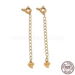 925 Sterling Silver Chain Extenders, with Spring Ring Clasps & Charms, Heart, Antique Golden, 59x5.8mm, Hole: 1.6mm(STER-D036-38AG)