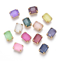 Sew on Rhinestone, Imitation Jade Style, Glass Rhinestone, with Golden Plated Brass Prong Settings, Faceted, Rectangle, Mixed Color, 8x6x5mm, Hole: 1mm(RGLA-K015-01E-MK)